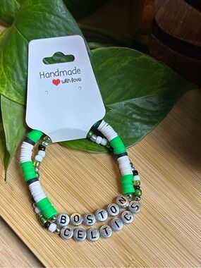 🏀 2-Piece Boston Celtics Stretchy Bracelet Set | Handmade | Beaded